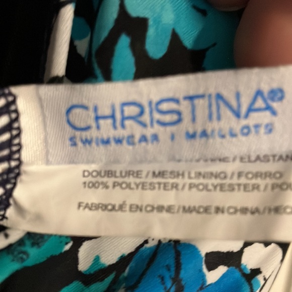 CHRISTINA SWIMSUIT 1-PC Ruched FLORAL Blue Black Sz 16 D BNWT - Picture 7 of 10